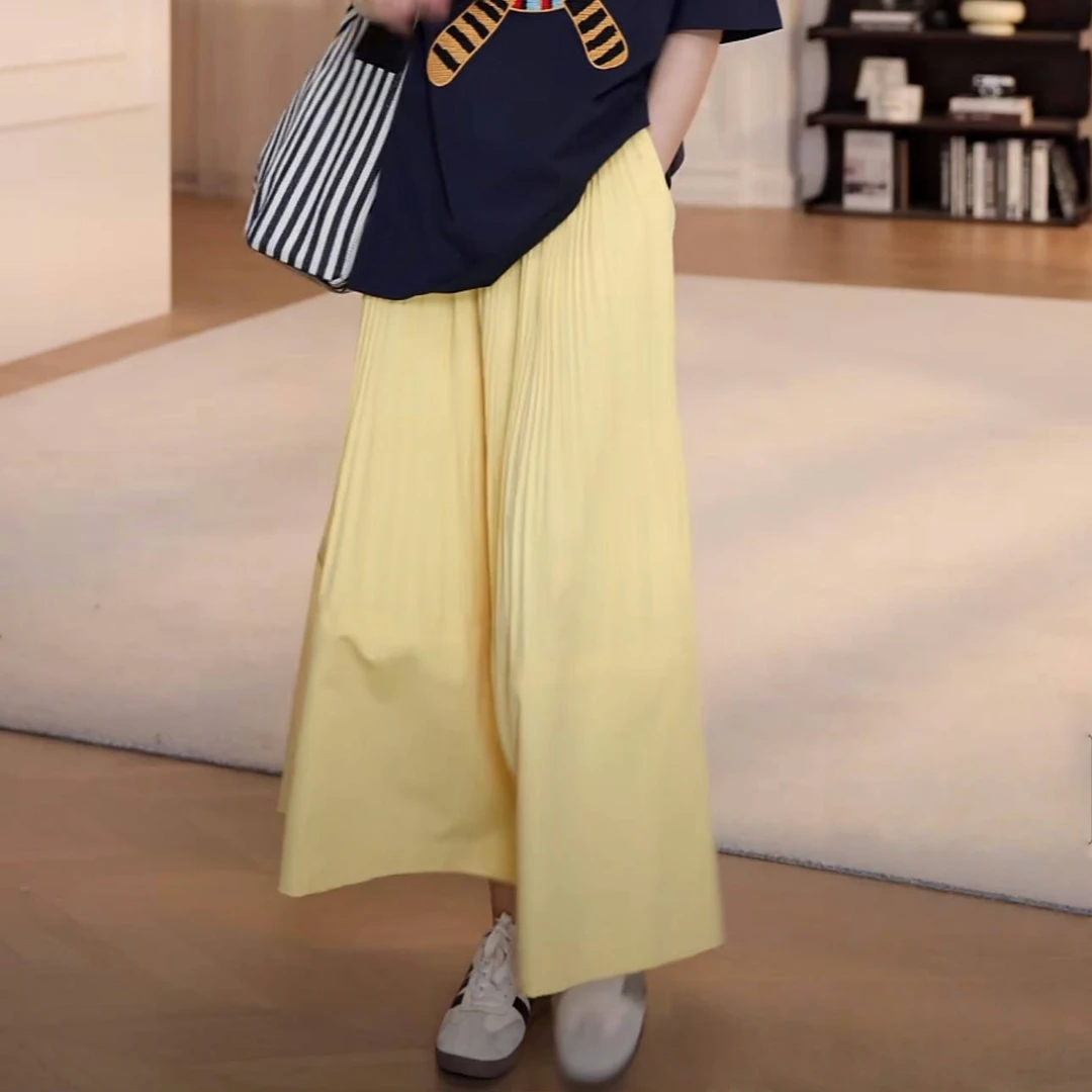 设计感气质松紧腰头压褶多巴胺半身裙女2025夏季新款百搭中长裙