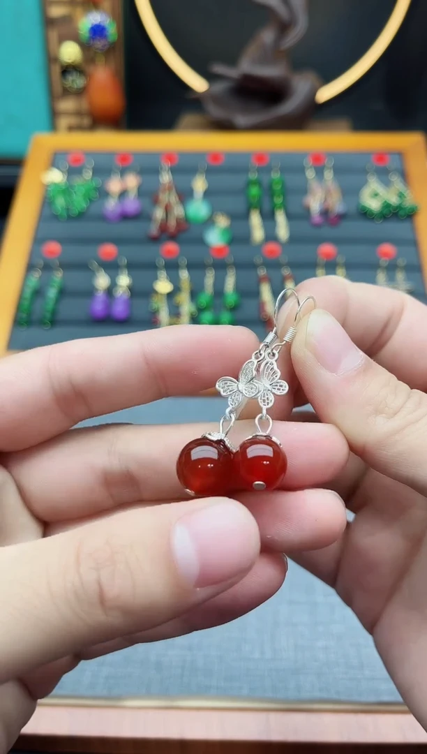 【闪购商品】南红玛瑙耳饰银S925镶嵌417000