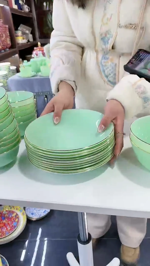 【闪购商品】瓷片玉瓷8英寸圆深盘10只景德镇