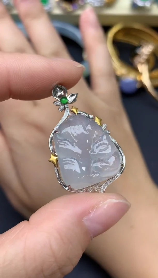 颈饰18K金镶嵌翡翠295-雪姐翡翠天天见