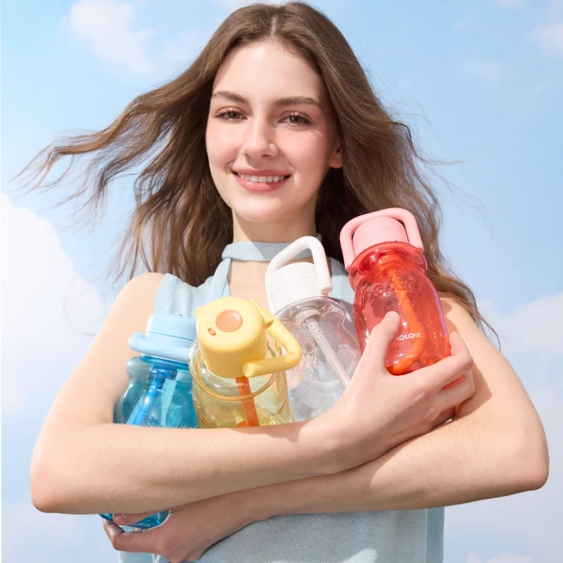 holoholo小奶杯子女高颜值学生便携塑料可爱大容量带吸管儿童水杯