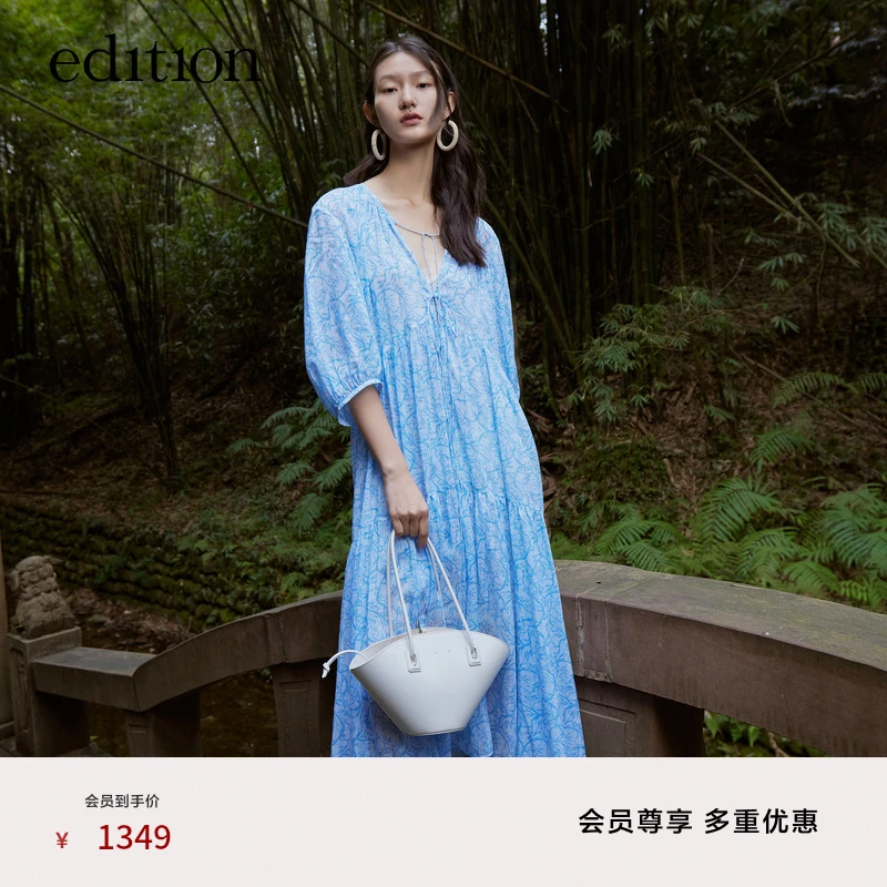 edition度假风丝棉碎花连衣裙女复古气质长裙#EBC2DRST49