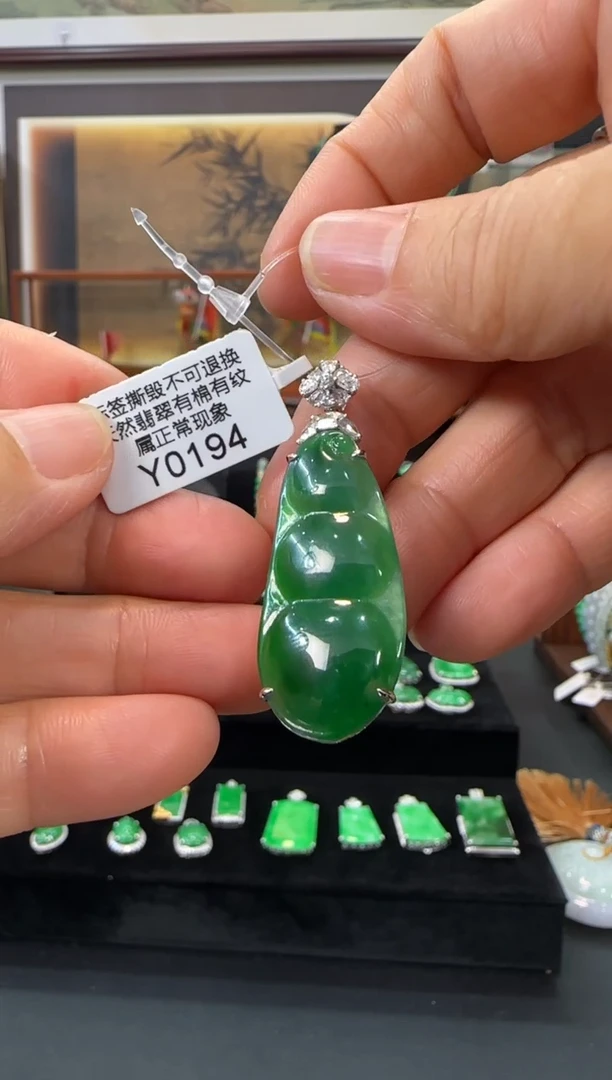 翡翠18K金镶嵌颈饰Y0194富贵豆