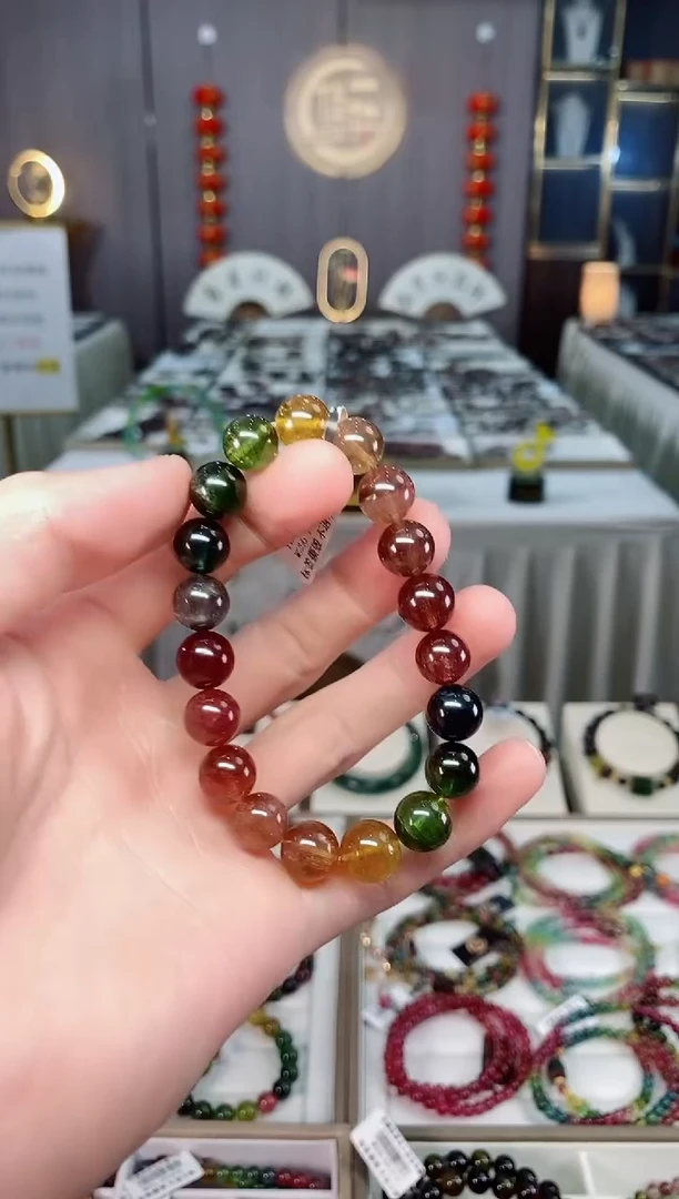 未镶嵌收藏级老矿碧玺单圈手串10mm+碧玺xion多样性发货一条