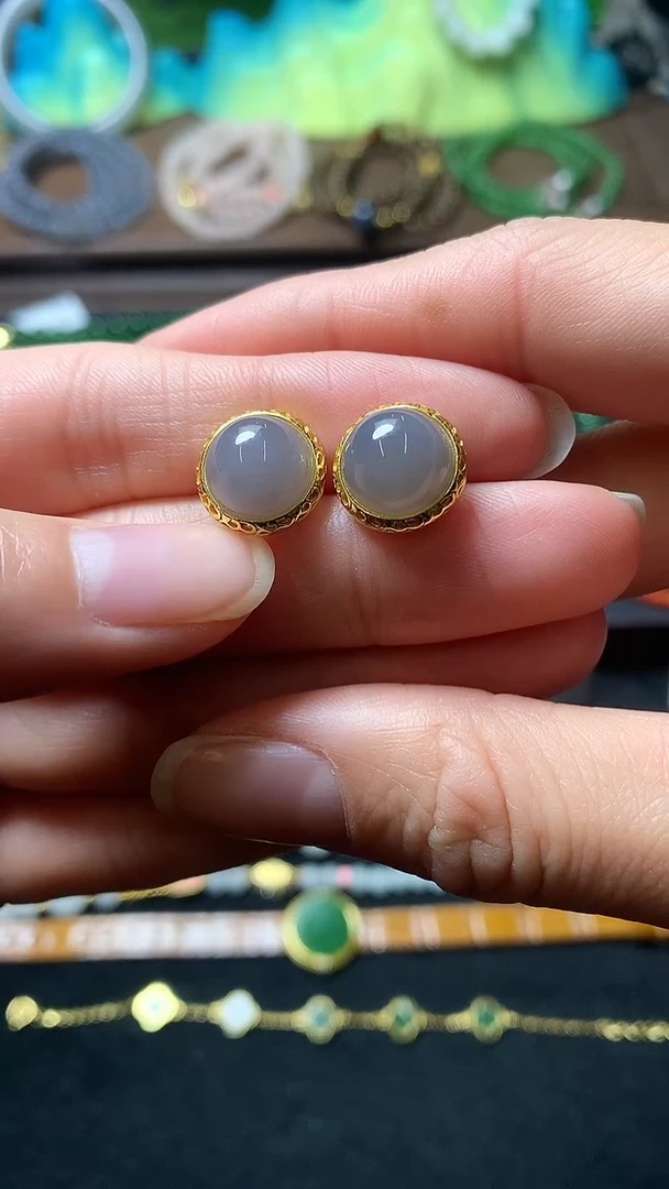 【闪购商品】和田玉耳饰银S925镶嵌耳钉