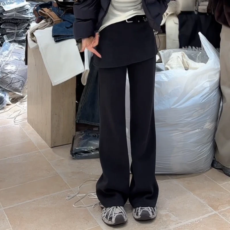 冬季加绒厚款百搭时尚设计感屁帘休闲裤裤加腰带LK2508485