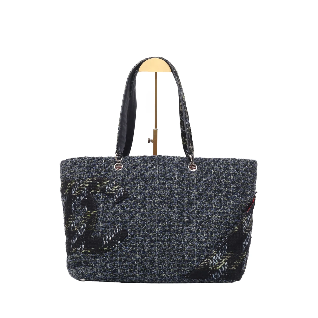 99新 Chanel/香奈儿 【小花念念】毛呢 9开 银扣 康鹏 tote购物袋