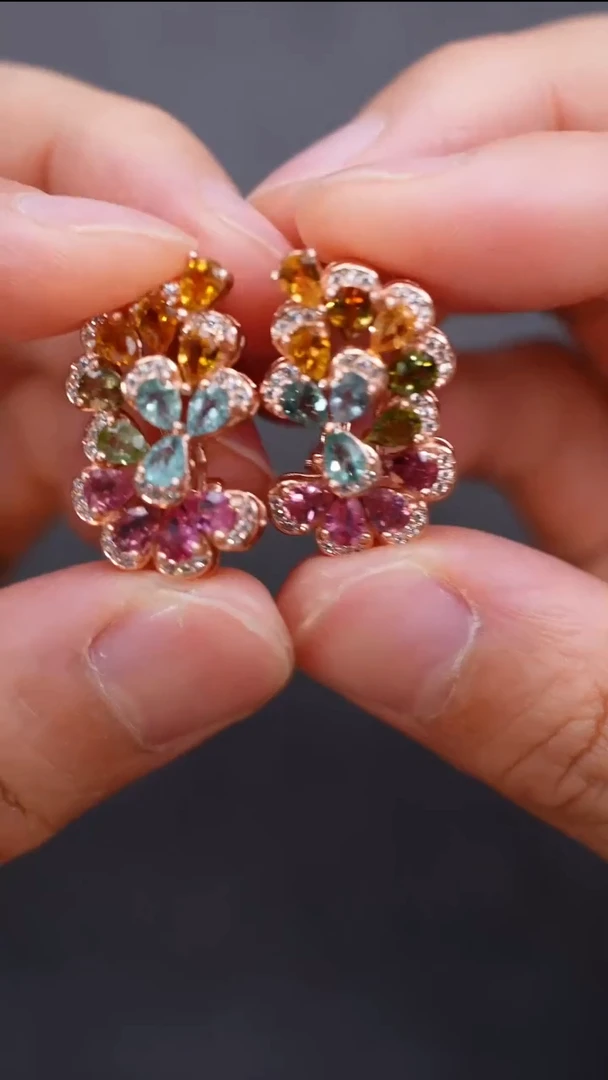 耳饰银S925镶嵌碧玺耳饰