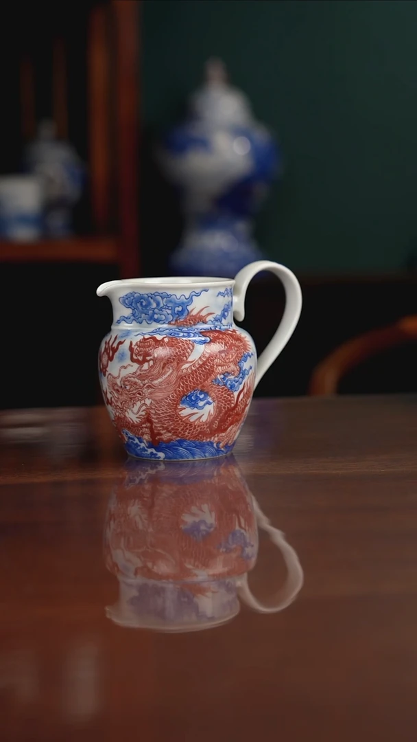 自成堂柴窑 青花釉里红 双龙