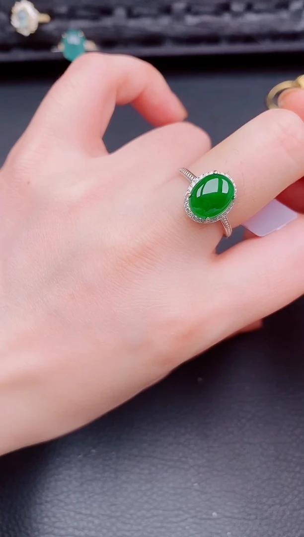 【闪购商品】翡翠戒指银S925镶嵌天然a货翡翠246