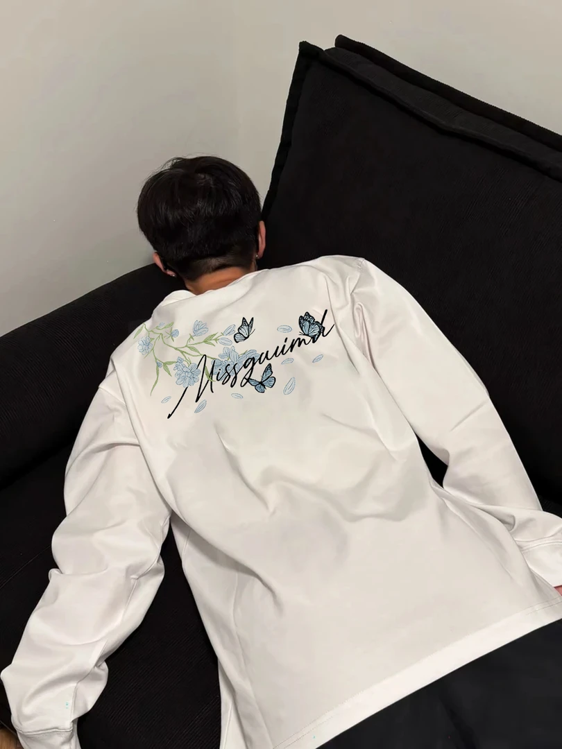 【重磅纯棉】春秋新款休闲宽松潮流圆领国潮印花时尚百搭男长袖T恤