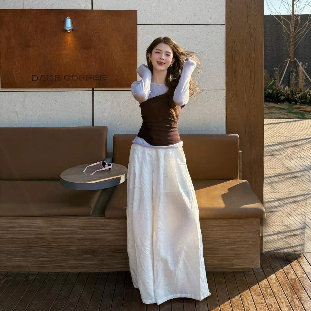 春夏新款时尚简约韩系洋气休闲装上衣百搭宽松阔腿裤洋气衣服女