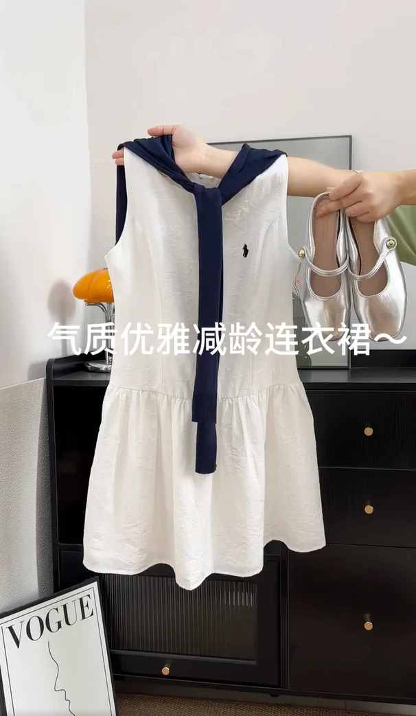 2025韩版夏季女法式气质百搭洋气减龄简约风刺绣短裙连衣裙配披肩