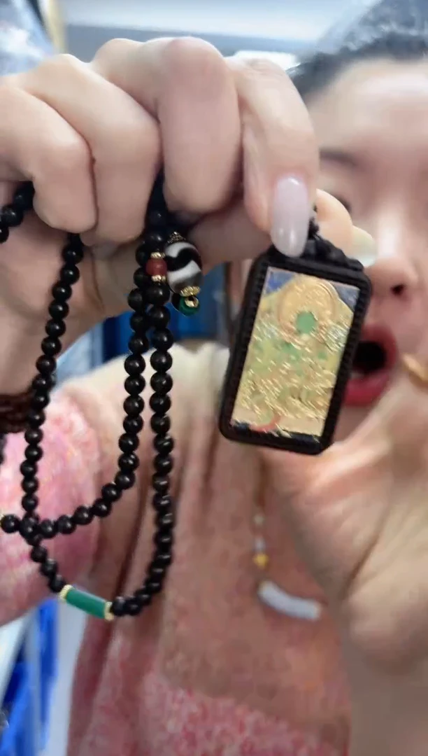 【闪购商品】破布木（黑柿木）吊坠红三通绿度母牌毛衣链