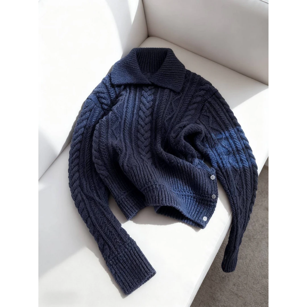 这版型巨爱！巨舒服！复古麻花翻领毛衣外穿套头秋冬季厚款针织衫女