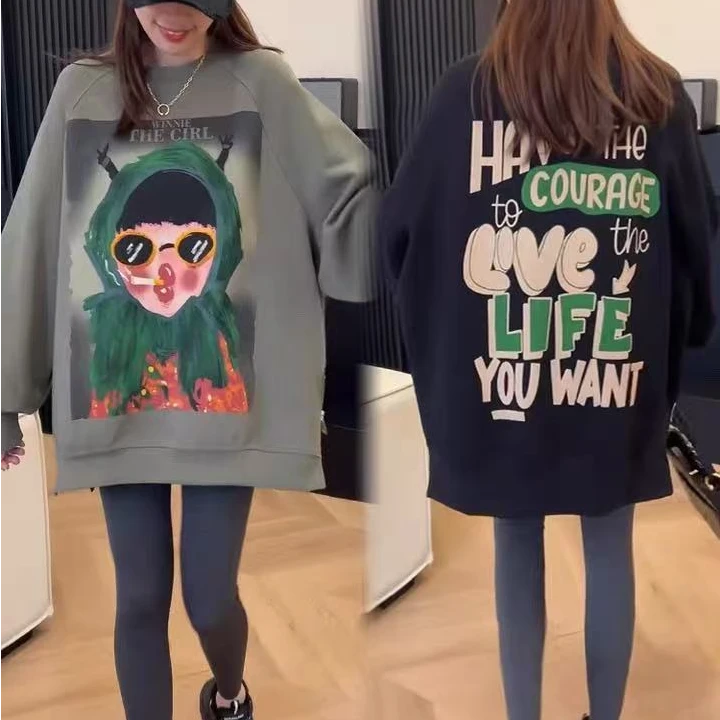 欧货设计感复古可爱女孩加绒卫衣2023新款百搭休闲侧开衩长袖上衣