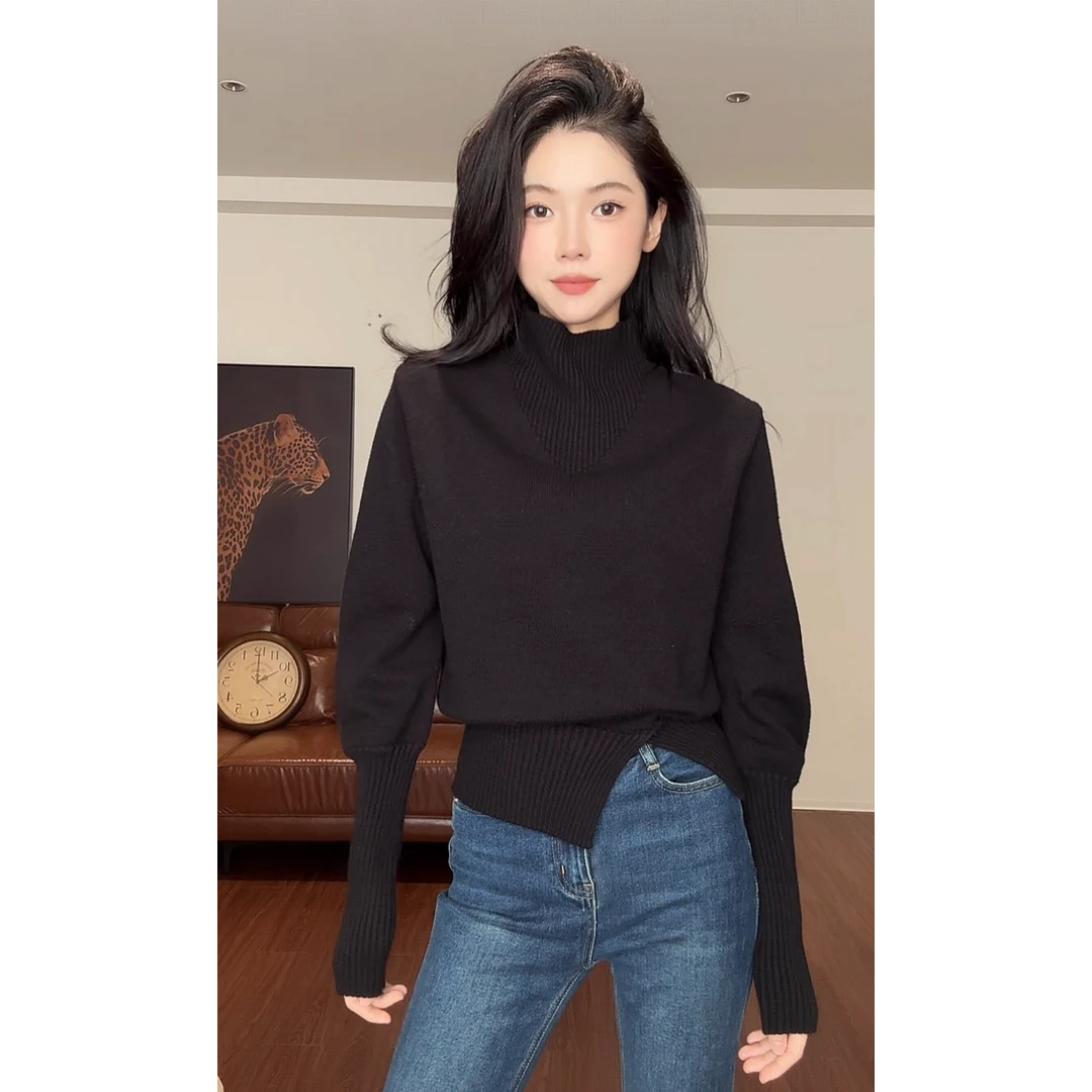 ZOUYASHIFA 【毛衣】慵懒设计感宽松半高领针织毛衣女 YSA89300