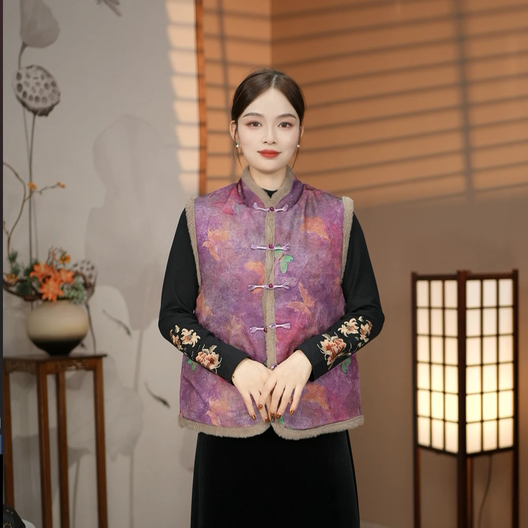 冬季新款拼接毛领简约大气国风马甲