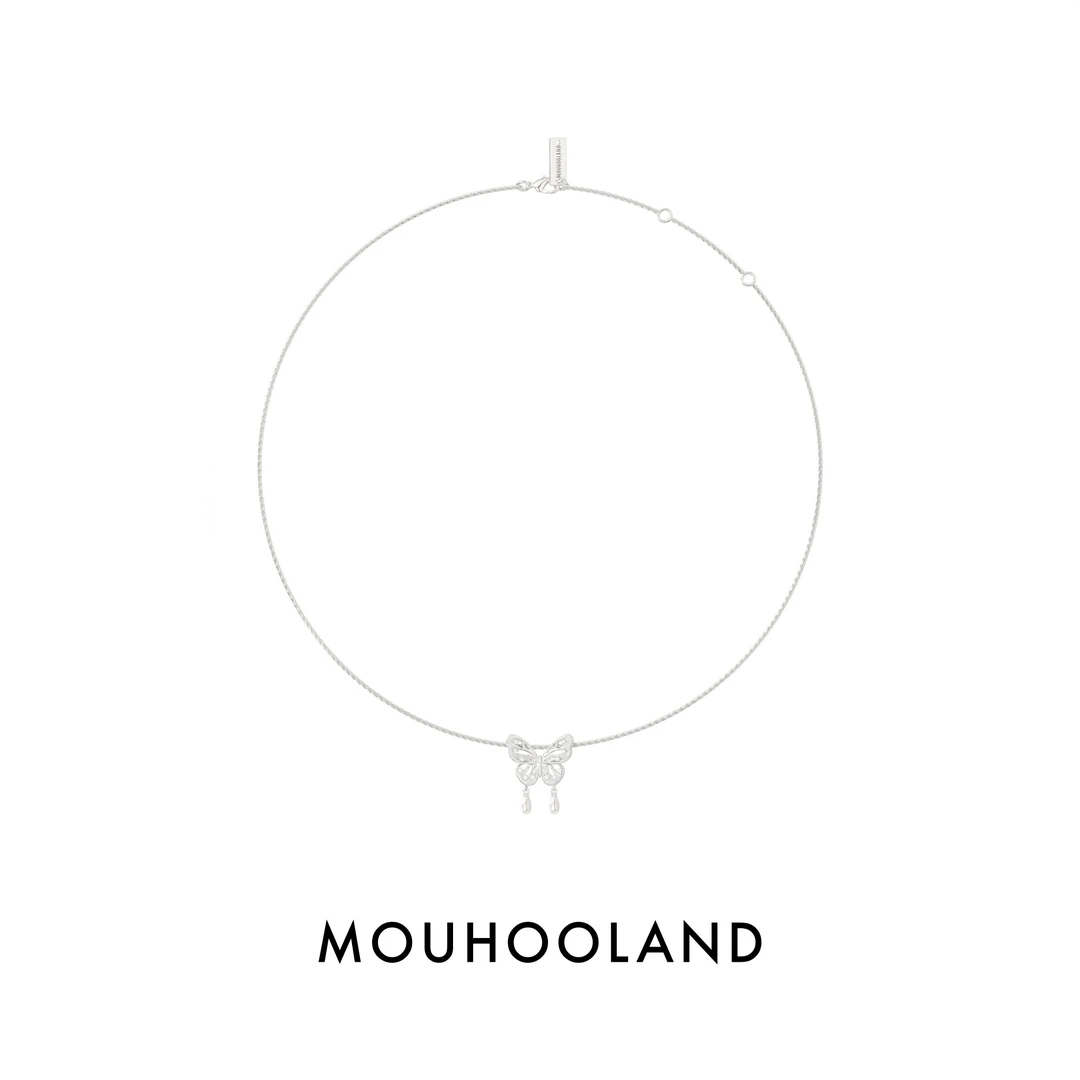 坠链均925银锆石 蝴蝶吊坠项链手工雕刻拉丝原创设计