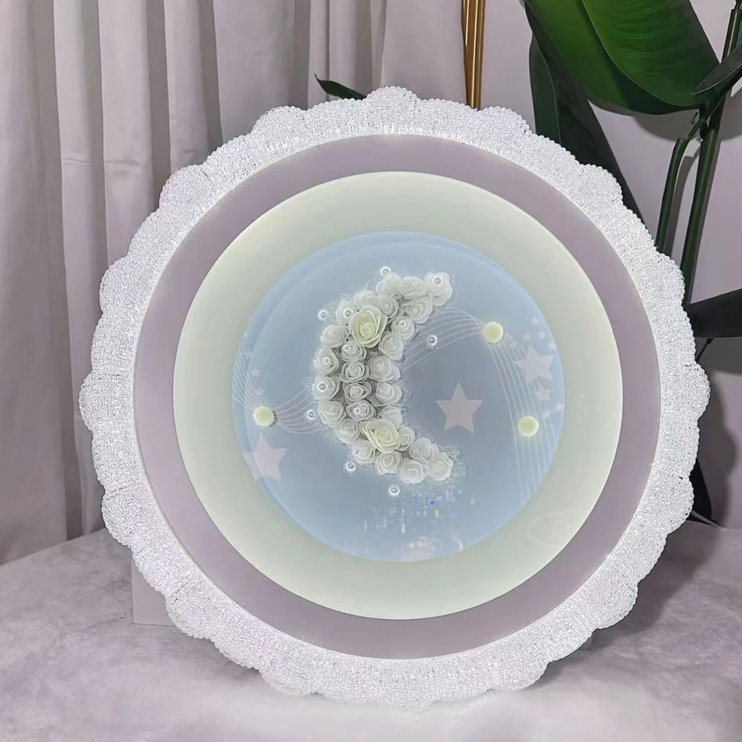 中山新款钢化玻璃水晶吸顶灯高端卧室灯护眼节能语音圆形全光谱灯