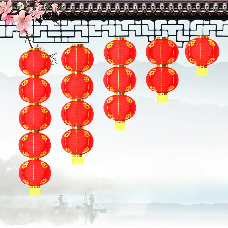 大红金条拉丝灯笼户外喜庆舞蹈道具节日庆典广告折叠祥云连串灯笼