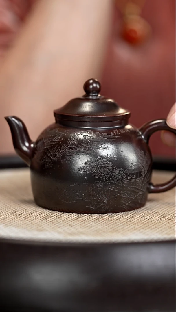 茶壶紫砂YLX23笠帽龙山古乌泥180cc