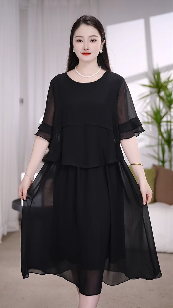 【小向】S(24-088)2025夏季新款高级感洋气连衣裙大码女装