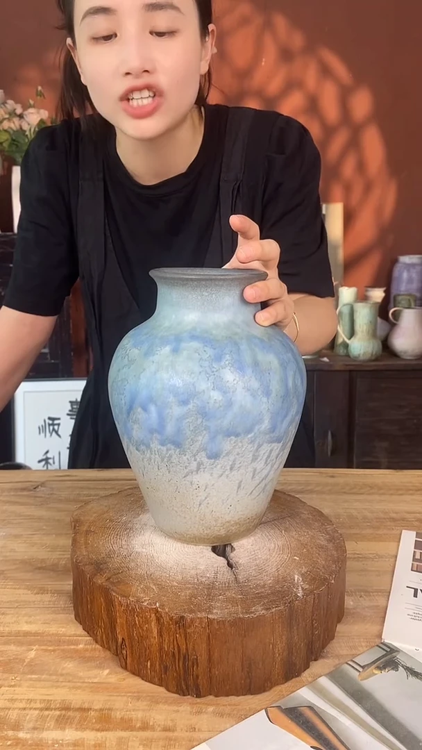 摆件景德镇高温陶瓷微瑕花器（口径9*高度23）