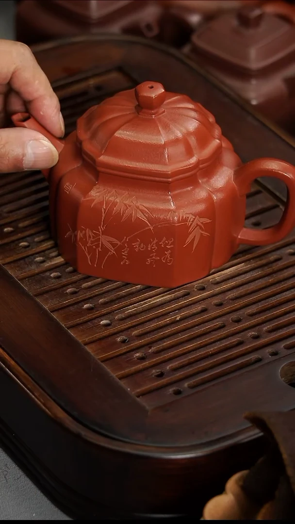 茶壶紫砂宜兴紫砂朱泥筋纹德钟280毫升