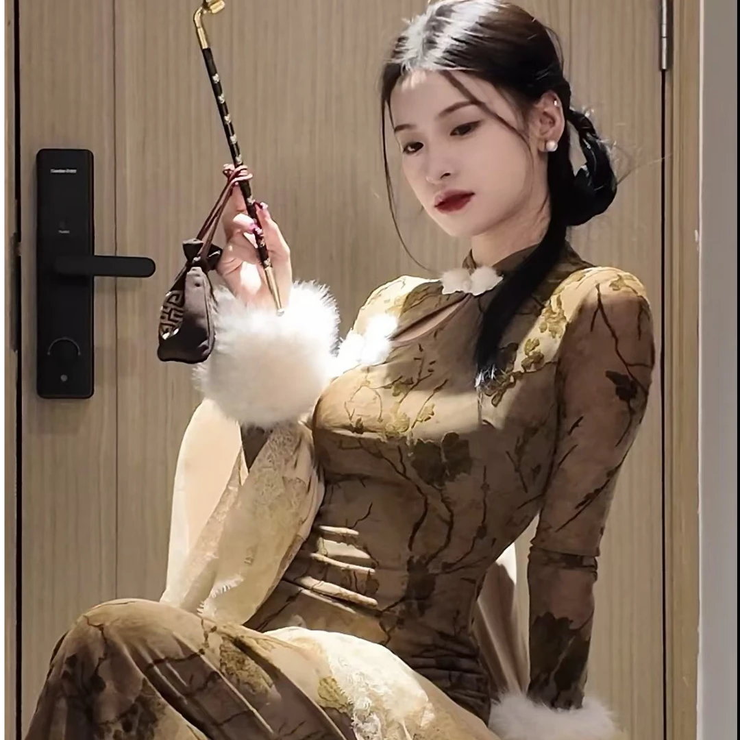 藏白【雪覆枯枝】新中式改良旗袍女修身连衣裙-SXRJL407915