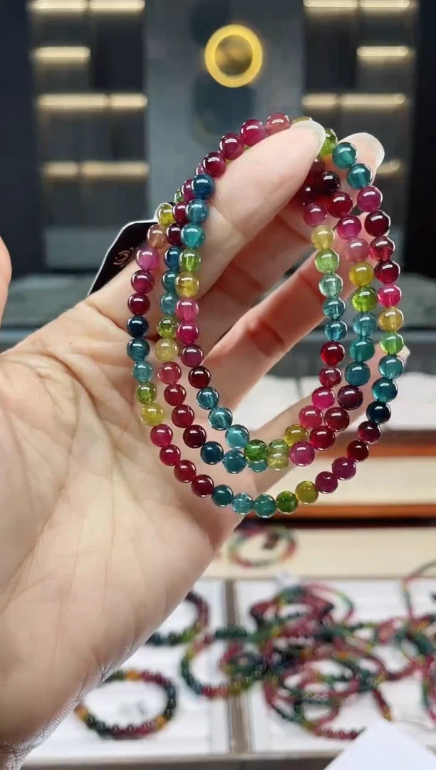 未镶嵌收藏级老矿碧玺三圈手串5mm+碧玺（多样性发一条）Q