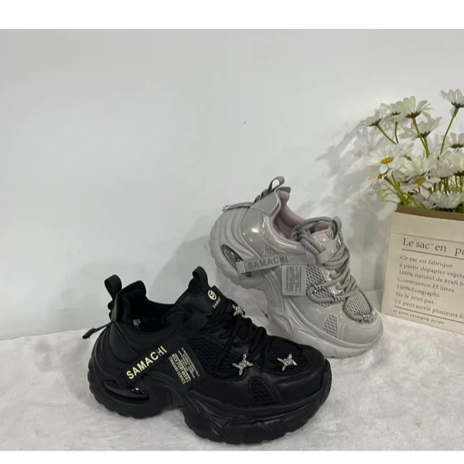 萨玛驰网面老爹鞋百搭透气时尚增高厚底休闲鞋运动鞋黑色潮流
