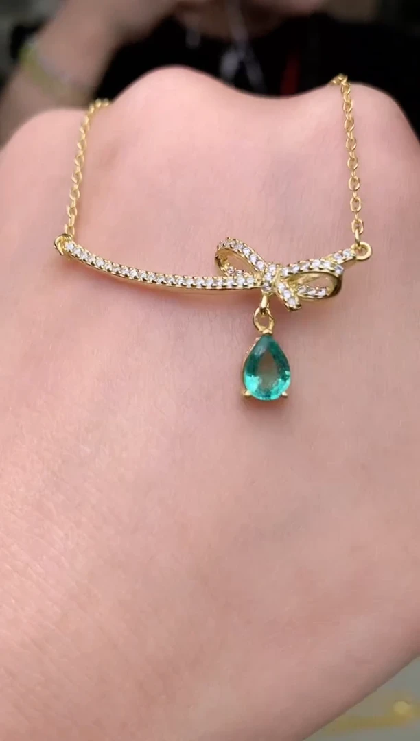 【闪购商品】祖母绿颈饰银S925镶嵌项链