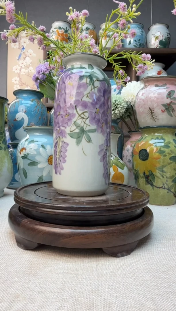 【闪购商品】瓶景德镇手绘陶瓷花瓶底部无孔高19口5左右