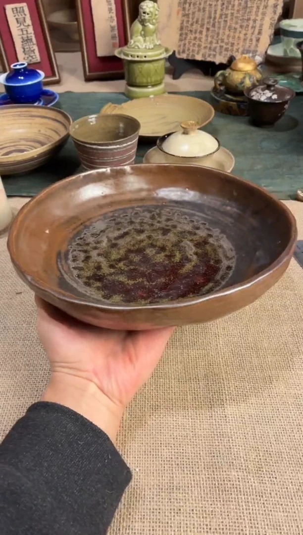 瓷片11寸柴烧手工棕咖大盘（福利款）