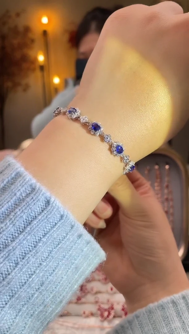 手链蓝宝石银S925镶嵌手链