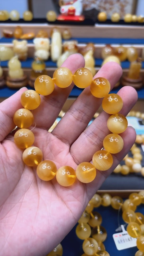 手串蜜蜡未镶嵌p45俄料金白妖孽手串 14mm 25.06克