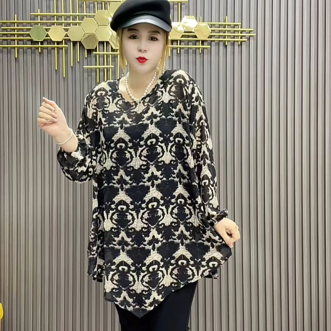 【楠姐推荐】新款时尚减龄大码不规则雪纺大衫百搭不挑人洋气韩版