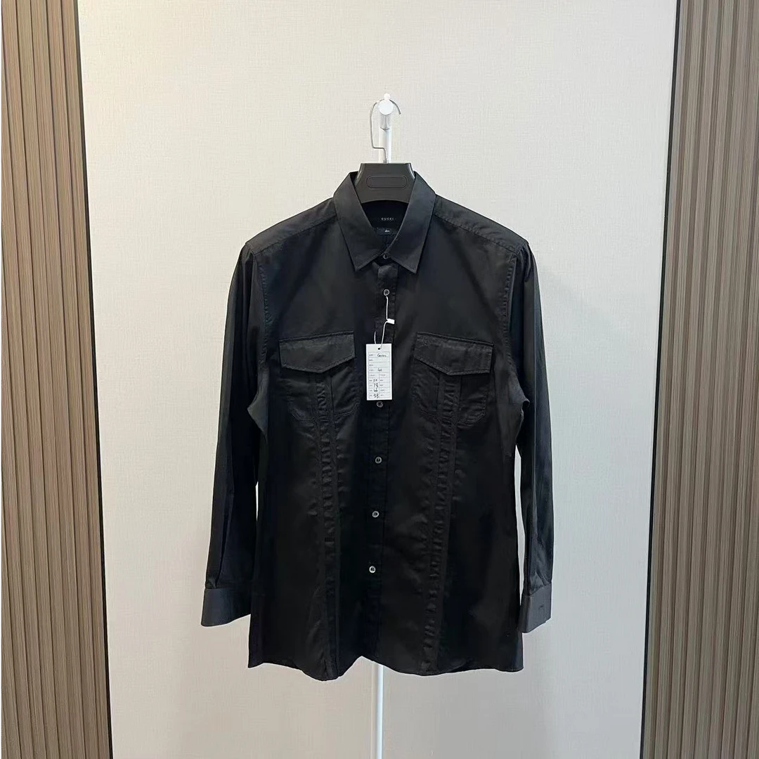 99新 GUCCI/古驰 /口袋字母logo贴布logo黑色长袖衬衫/尺码41