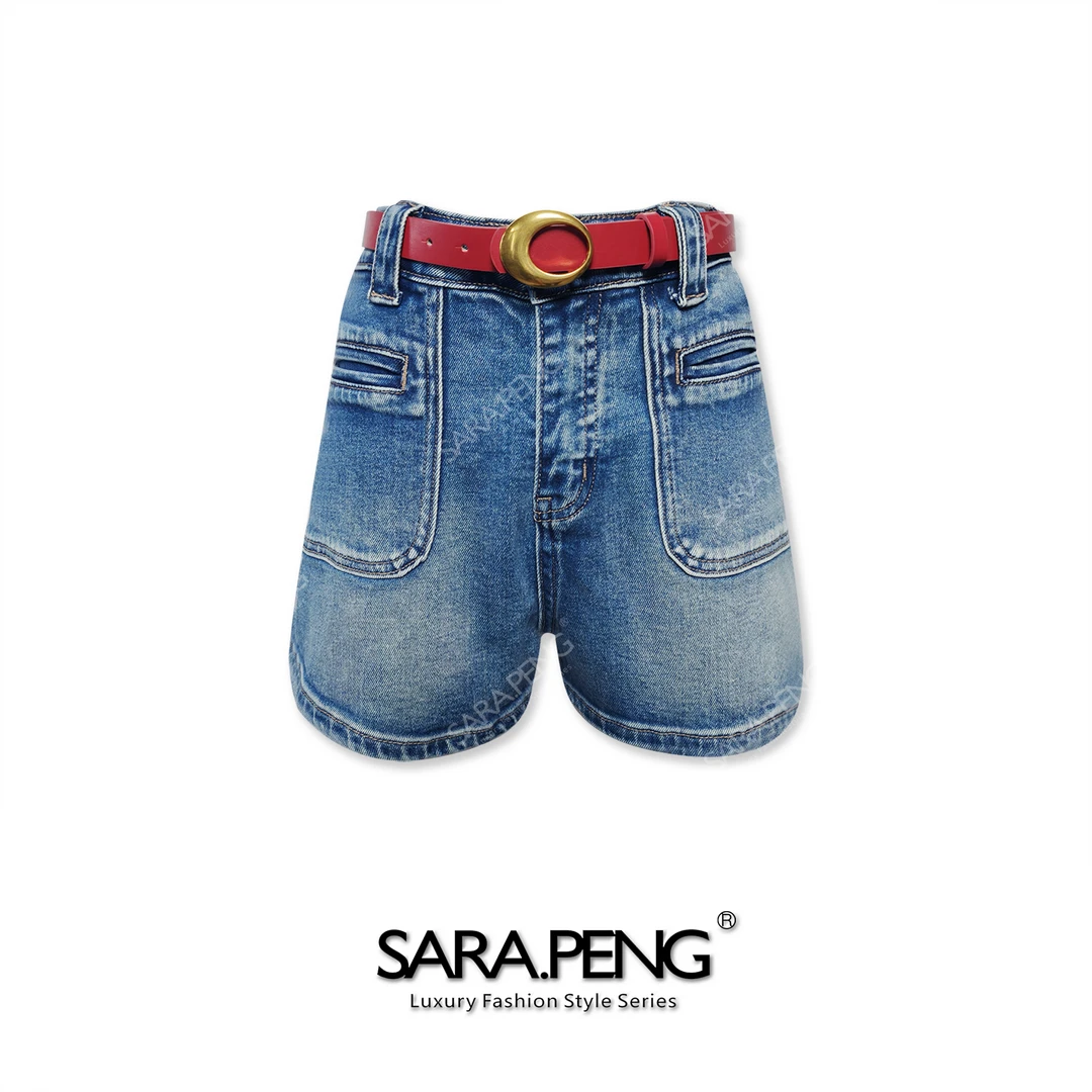 SARA.PENG酷美机车｜欧洲独特设计皮带牛仔短裤｜显腿｜百搭休闲洋气