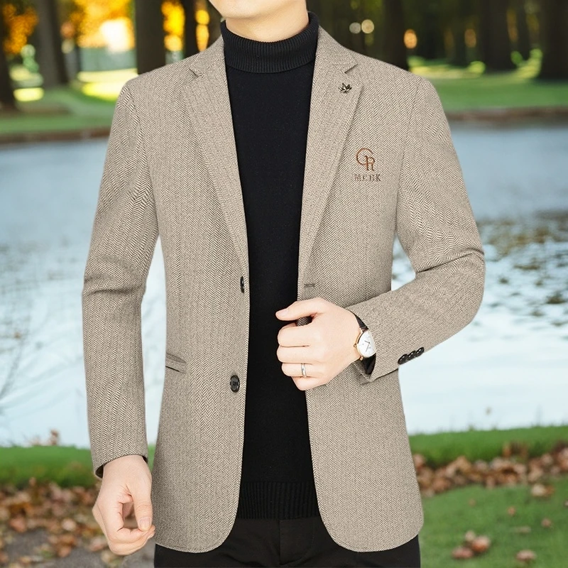 2025春秋季中年男士西装外套爸爸装薄款商务休闲上衣服单件西服男