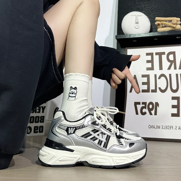 回力酒红厚底老爹鞋女2025秋季新款网面运动鞋百搭轻便休闲鞋子女