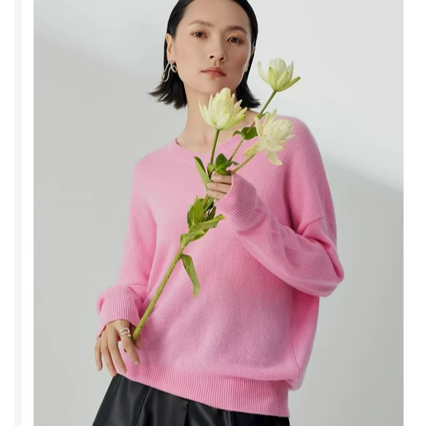 MEDECOO/墨蒂珂宽松长袖V领套头羊绒衫毛衣MHD40323