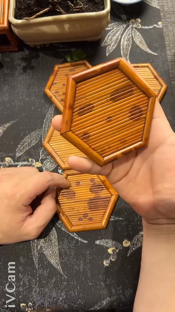 扇子夜****）湘妃竹杯垫现货