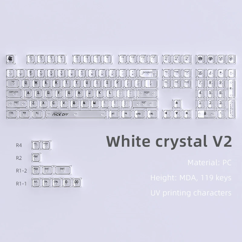 白色/紫色透明PC材质键帽 顶层雾化处理 原厂侧刻119键