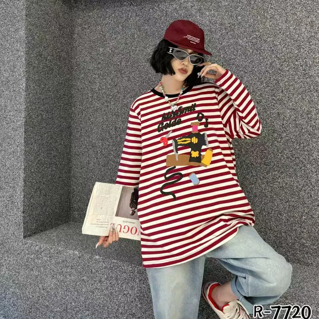 缝纫机上衣7720时尚休闲百搭宽松圆领个性饕餮服饰大码