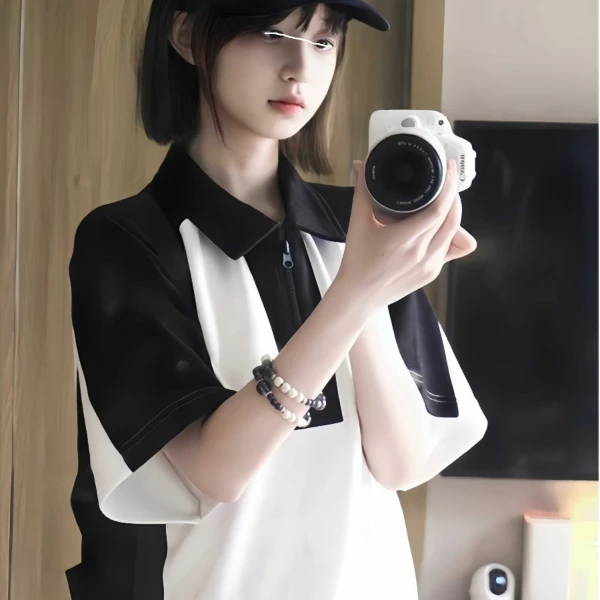 2025新款重磅纯棉文艺森系polo衫短袖t恤女夏装学生慵懒风上衣