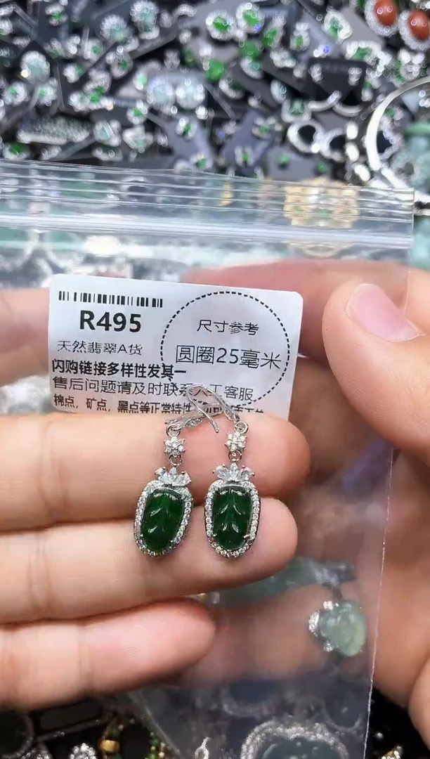 翡翠未镶嵌颈饰R495耳钩
