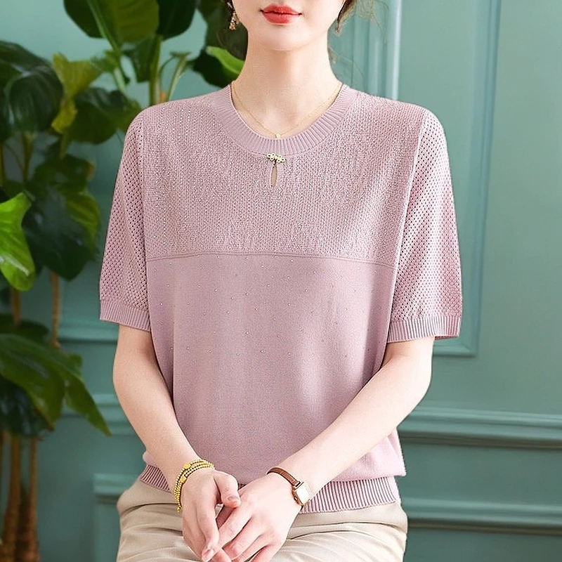 短袖妈妈装小衫女装上衣夏季薄款针织衫时尚中年女装衣服女2531