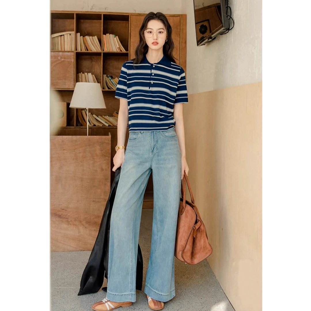 青木-BlueRh 夏季舒适感-透气宽松直筒小阔腿裤女1539